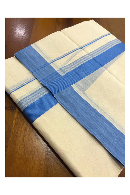 Pure Cotton 100x100 Double Mundu with Blue Border (Onam Mundu 2023)