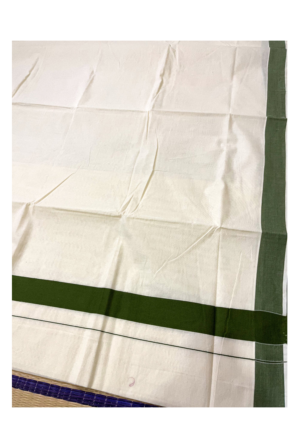 Pure Cotton Kerala Plain Saree with Green 2x2 Border (Onam Saree 2023)