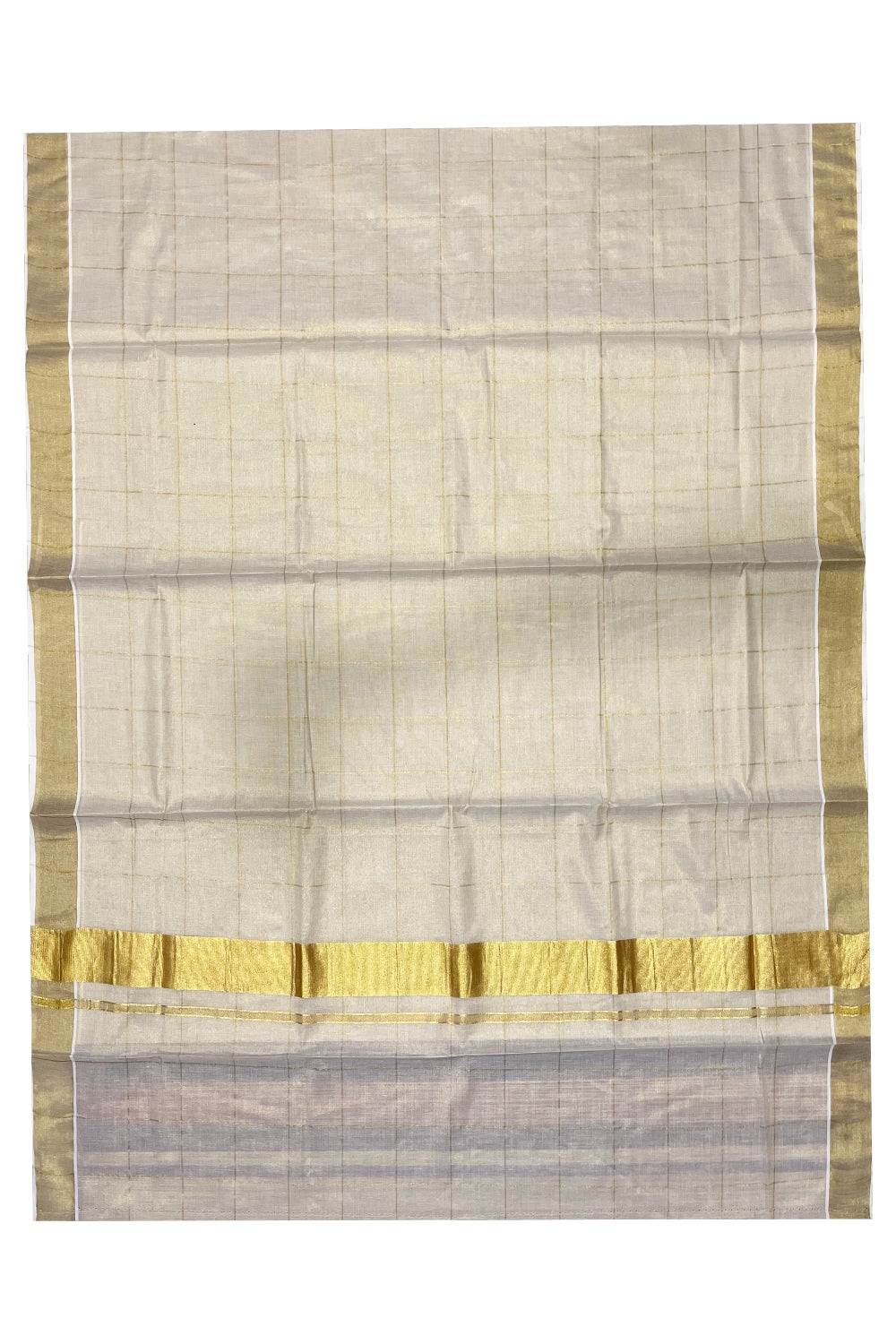 Southloom Kerala Tissue Kasavu Big Check Saree With 3 inch Pallu
