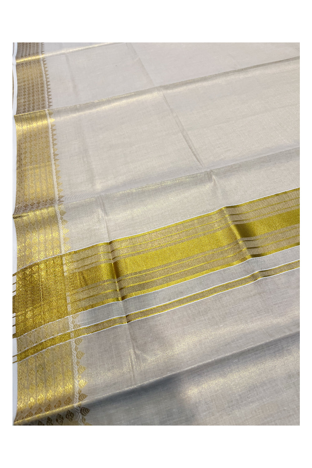 Kerala Tissue Kasavu Saree With Handwoven Works on Border