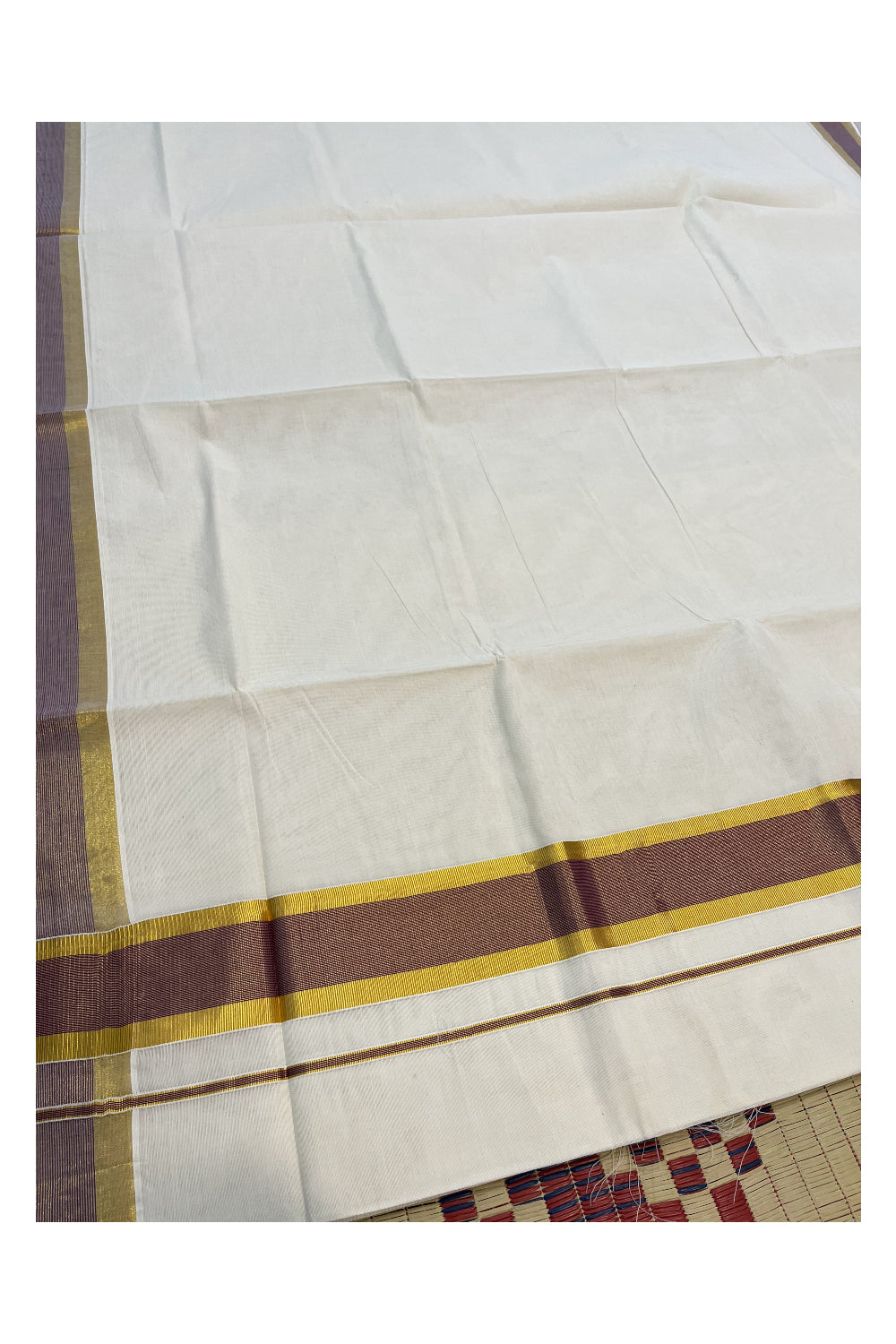 Pure Cotton Kerala Saree with Kasavu and Purple Border