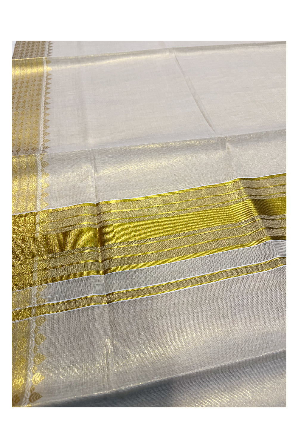 Kerala Tissue Kasavu Saree With Handwoven Works on Border