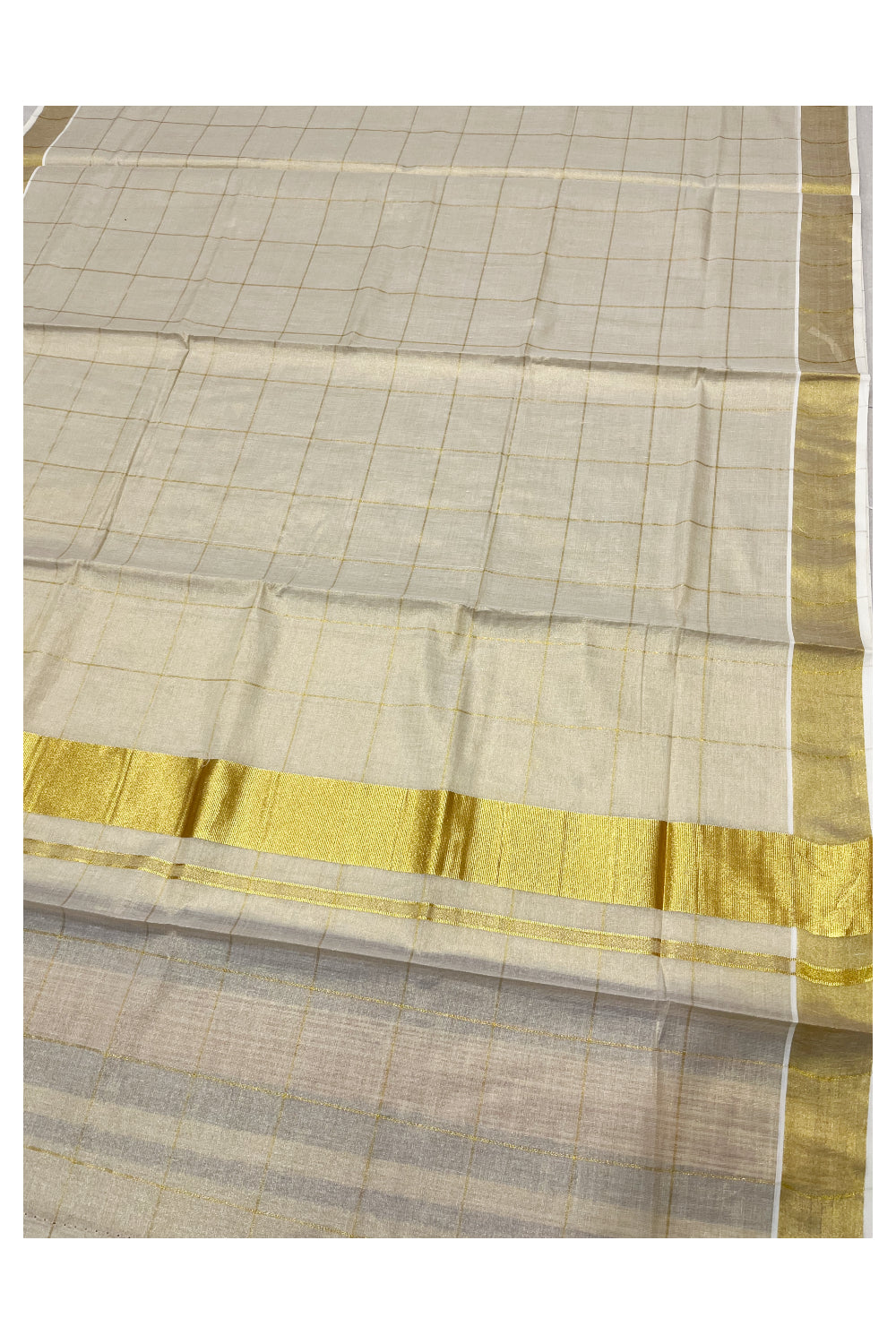 Southloom Kerala Tissue Kasavu Big Check Saree With 3 inch Pallu