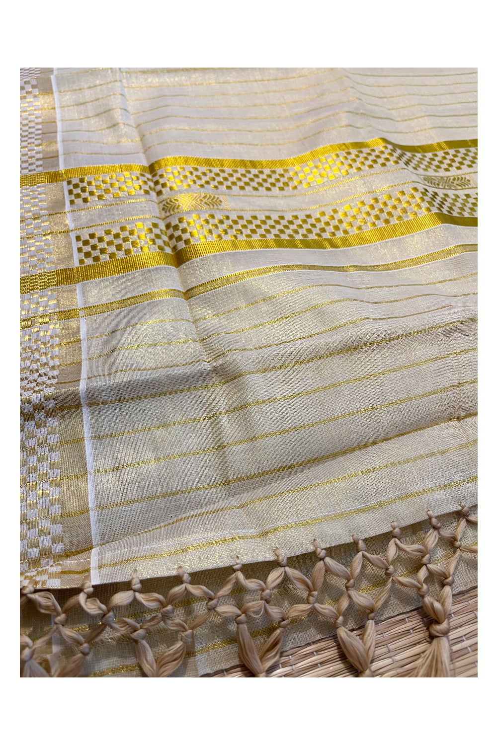 Kerala Tissue Kasavu Lines Saree with Woven Works On Border