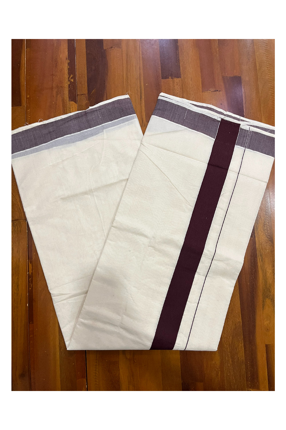 Pure Cotton Kerala Plain Saree with Brown 2x2 Border (Onam Saree 2023)