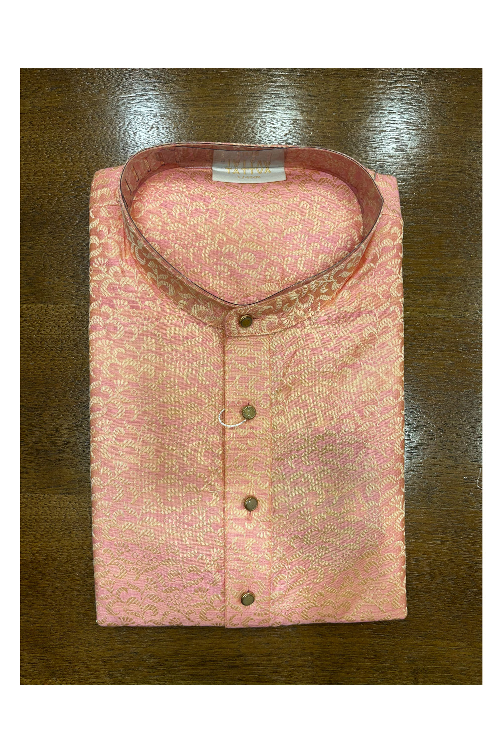 Southloom Peach Woven Patterns Semi Silk Short Kurta for Men