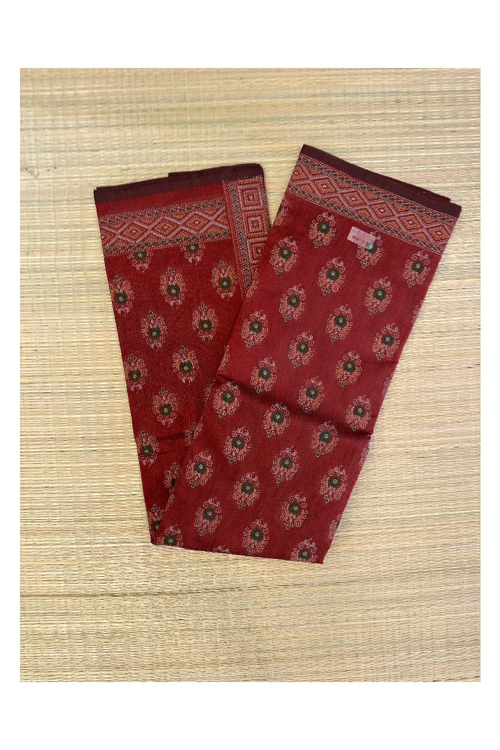 Southloom Net Kota Saree with Hand Block Printed Motifs Across Body in Red