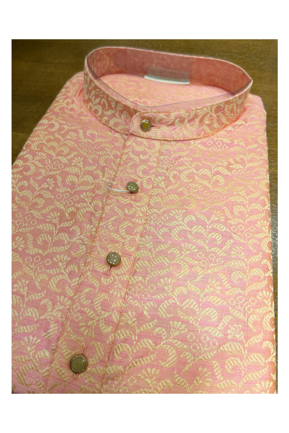 Southloom Peach Woven Patterns Semi Silk Short Kurta for Men