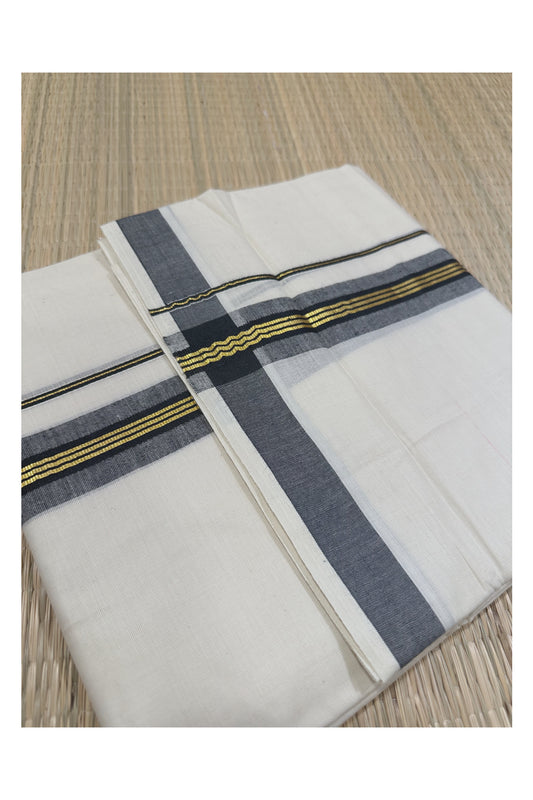 Off White Kerala Double Mundu with Kasavu and Black Kara (South Indian Kerala Dhoti)