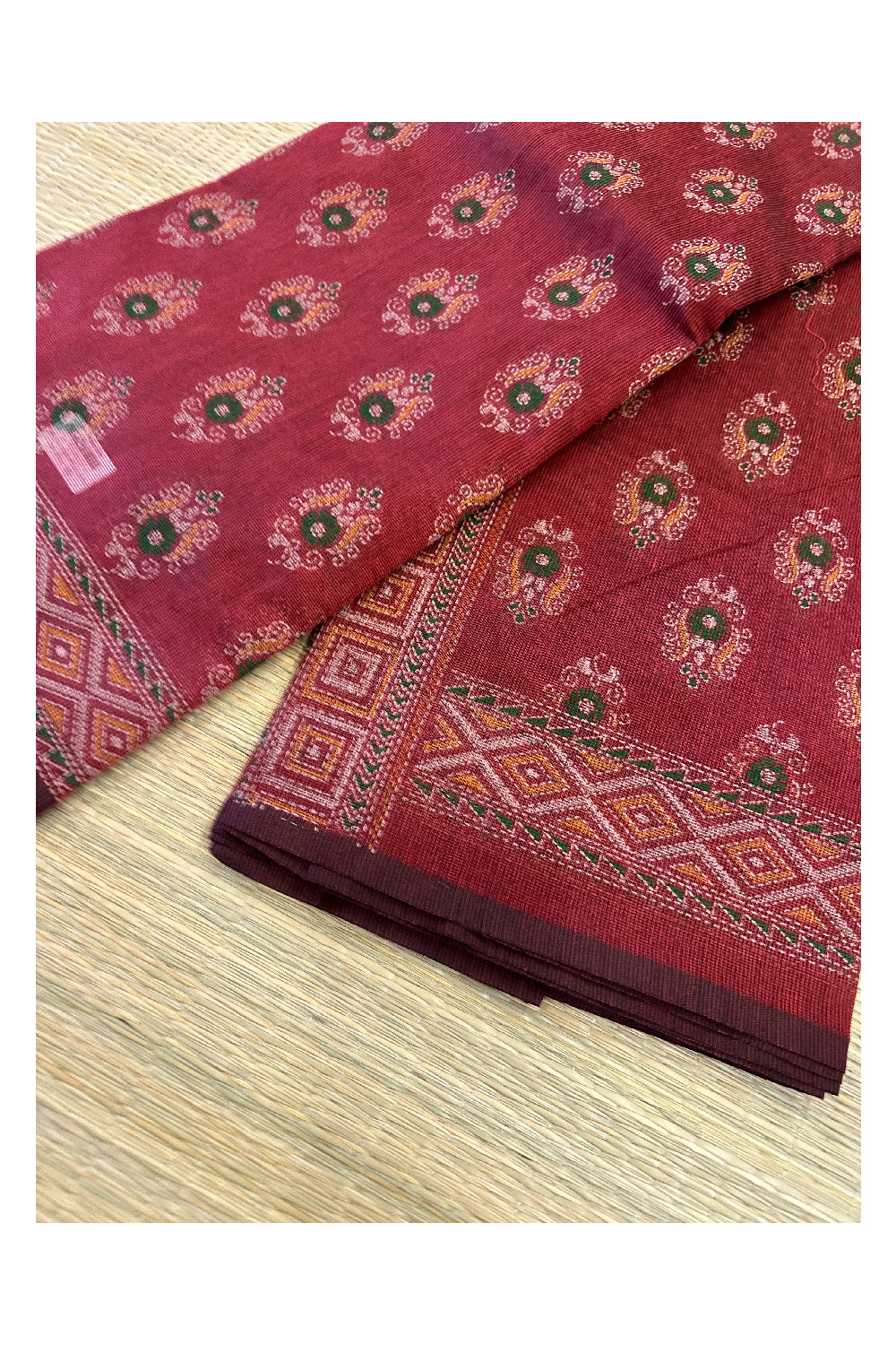 Southloom Net Kota Saree with Hand Block Printed Motifs Across Body in Red