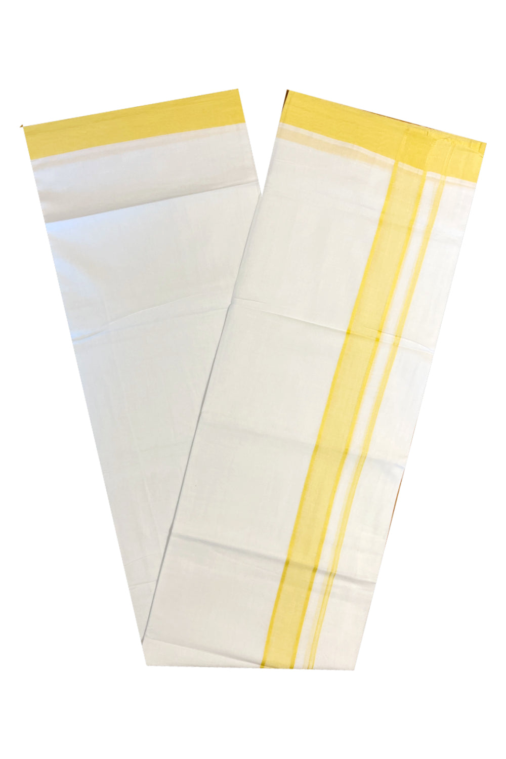 Pure White Cotton Double Mundu with Yellow Border (South Indian Dhoti)