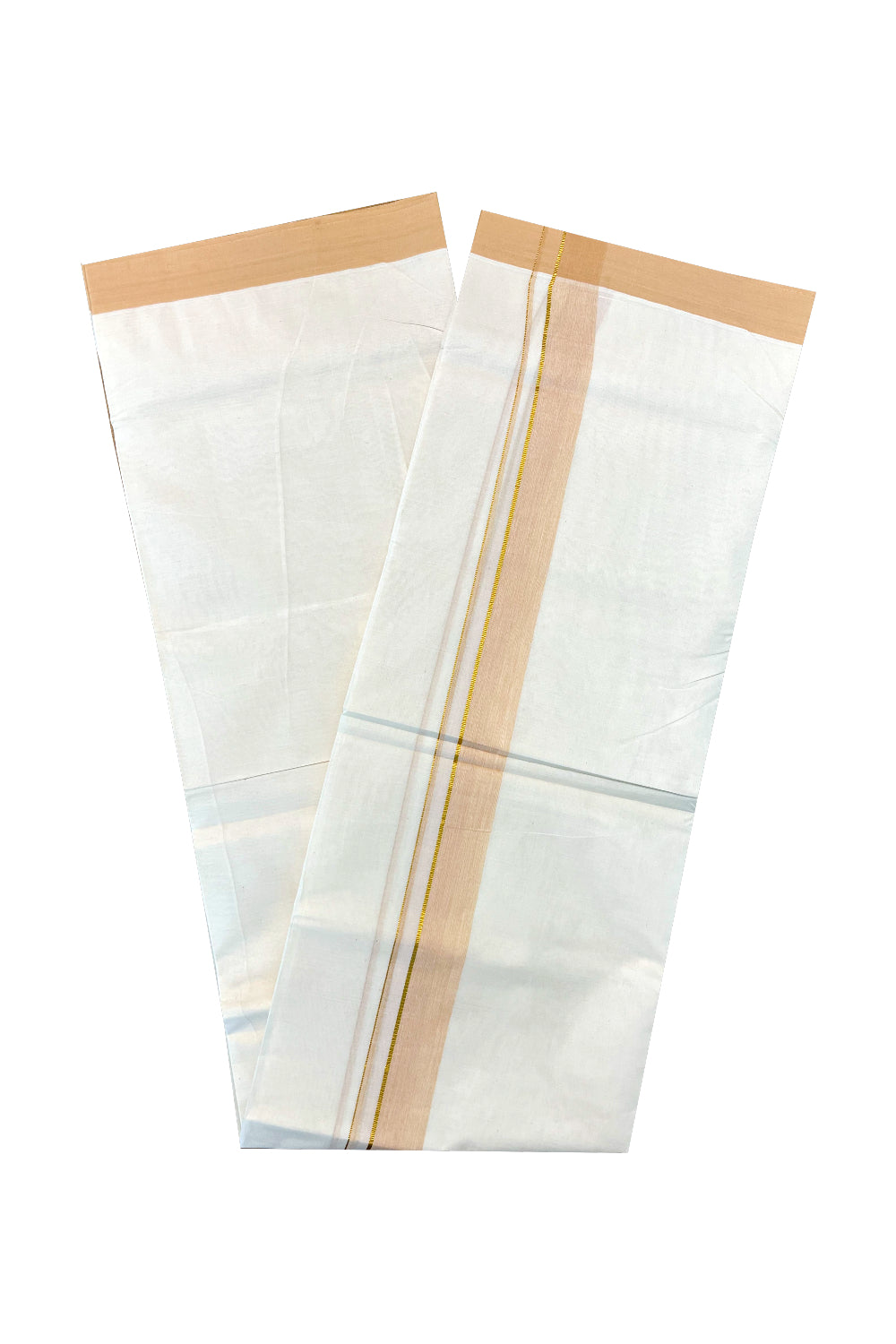 Pure Cotton Off White Double Mundu with  Kasavu and Sandal Kara (South Indian Kerala Dhoti)