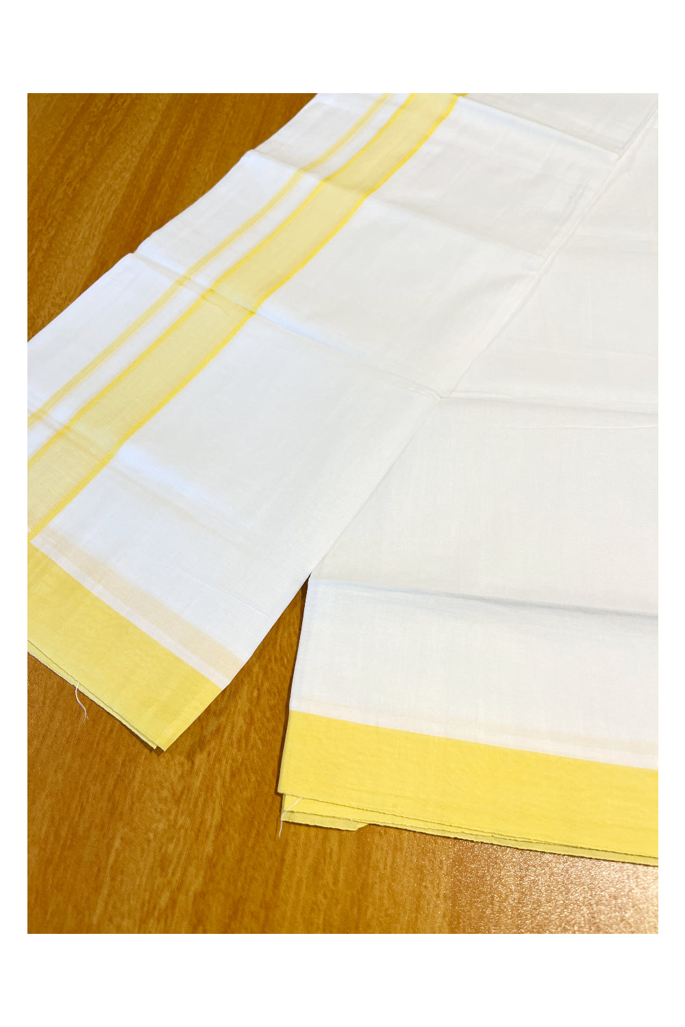 Pure White Cotton Double Mundu with Yellow Border (South Indian Dhoti)