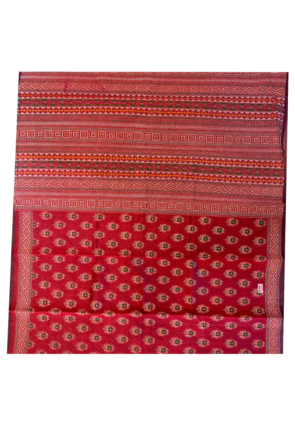 Southloom Net Kota Saree with Hand Block Printed Motifs Across Body in Red