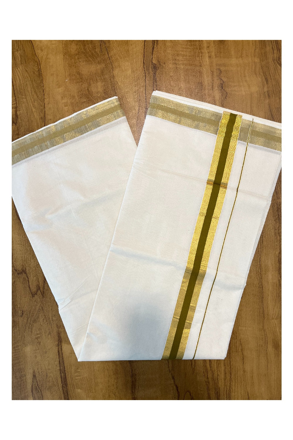 Pure Cotton Kerala Saree with Kasavu and Olive Green Border