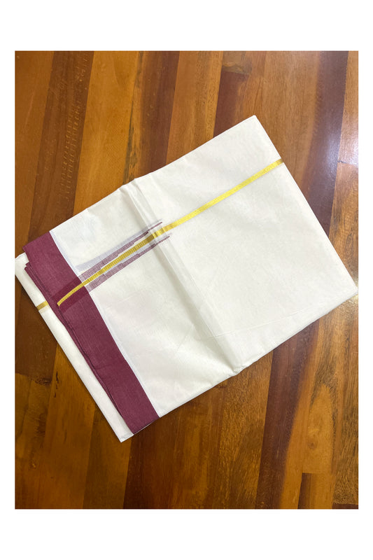 Kerala Pure Cotton Double Mundu with Kasavu Maroon Chutti Kara (South Indian Kerala Dhoti)