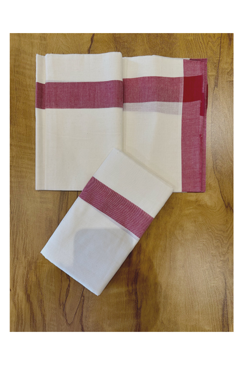 Kerala Soft Cotton Mulloth Mundum Neriyathum Single (Set Mundu) with Maroon Border (Onam Set Mundu 2023)