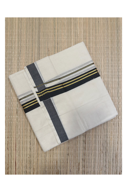 Off White Kerala Double Mundu with Kasavu and Black Kara (South Indian Kerala Dhoti)