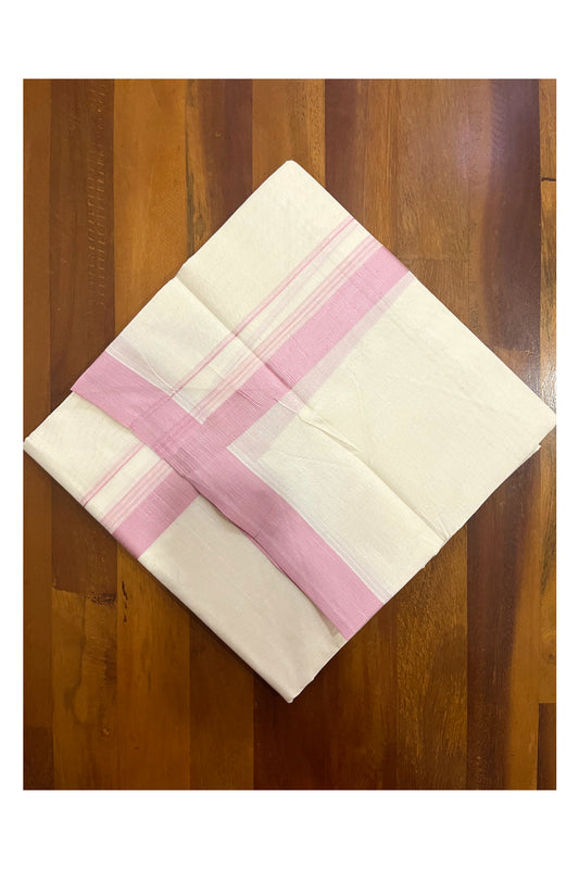 Pure Cotton 100x100 Double Mundu with Pink Border (Onam Mundu 2023)