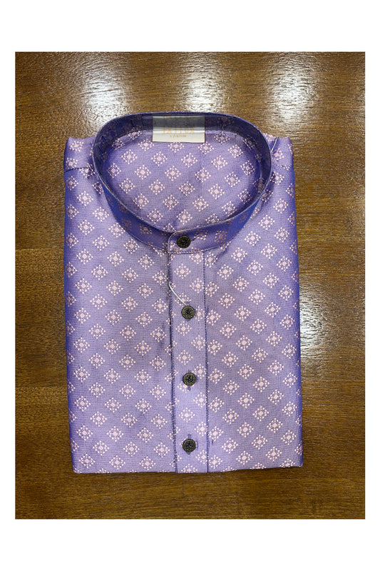 Southloom Lavender Woven Patterns Semi Silk Short Kurta for Men