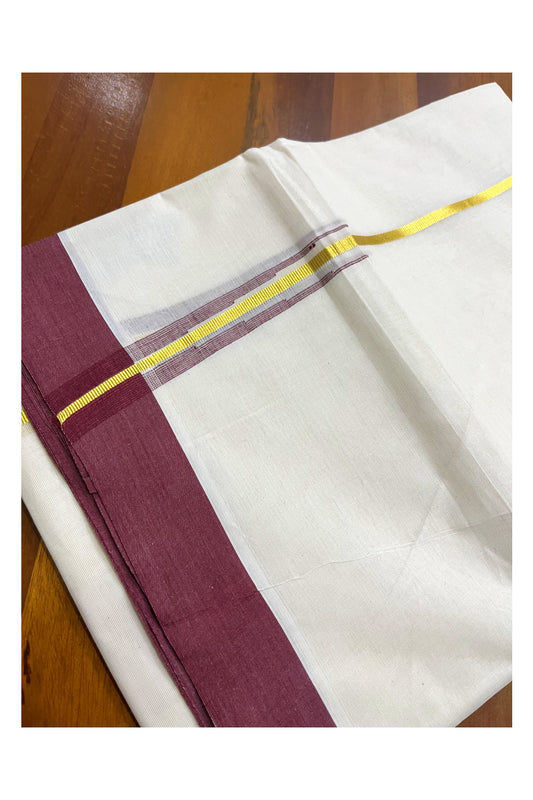 Kerala Pure Cotton Double Mundu with Kasavu Maroon Chutti Kara (South Indian Kerala Dhoti)