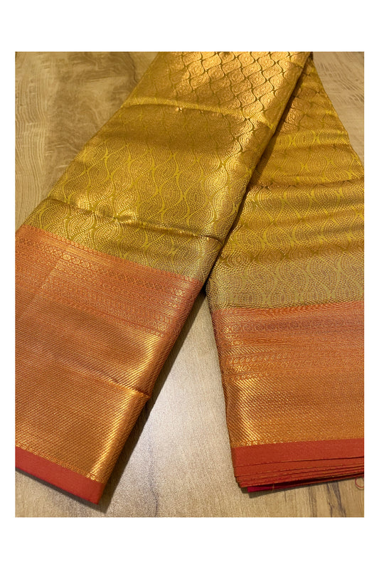 Southloom Premium Semi Silk Zari Work Brocade Saree in Bridal Yellow with Matching Pallu (Kanchipuram Pattu Saree)