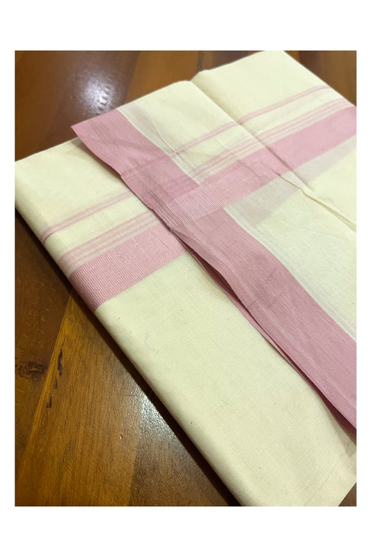 Pure Cotton 100x100 Double Mundu with Pink Border (Onam Mundu 2023)