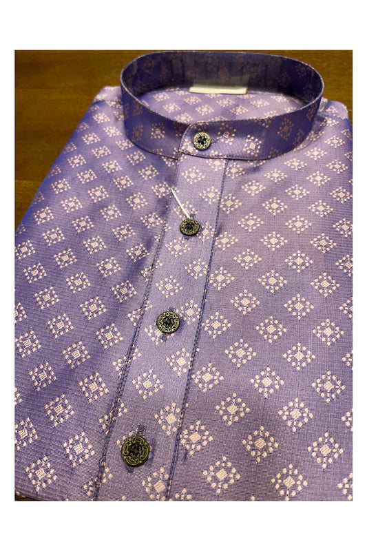 Southloom Lavender Woven Patterns Semi Silk Short Kurta for Men