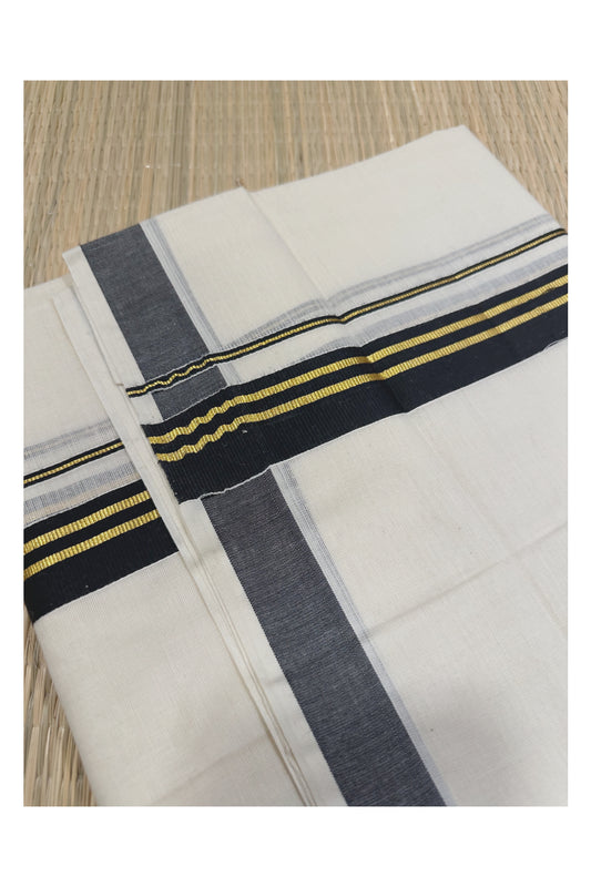 Off White Kerala Double Mundu with Kasavu and Black Kara (South Indian Kerala Dhoti)