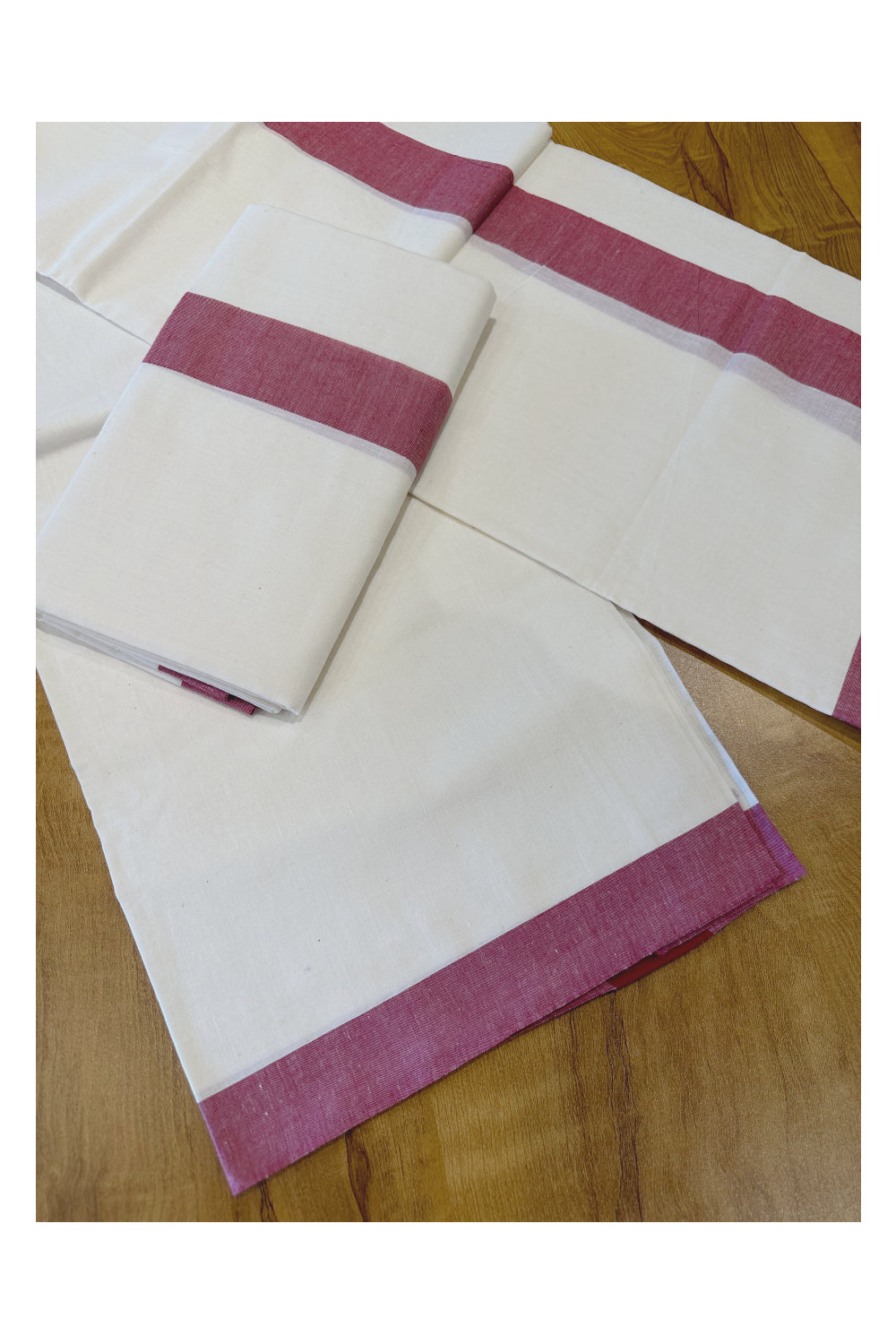 Kerala Soft Cotton Mulloth Mundum Neriyathum Single (Set Mundu) with Maroon Border (Onam Set Mundu 2023)