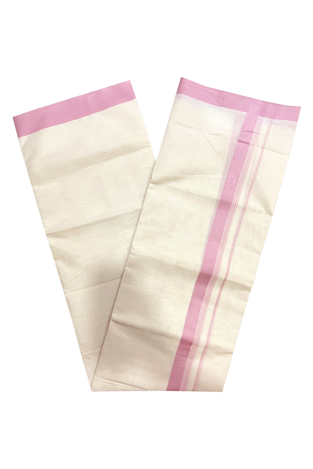 Pure Cotton 100x100 Double Mundu with Pink Border (Onam Mundu 2023)