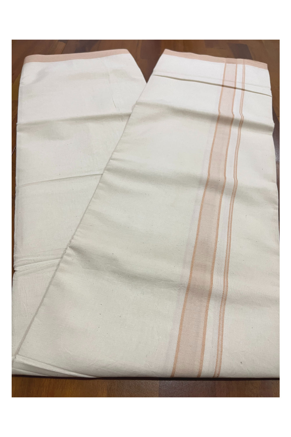 Pure Cotton Kerala Single Otta Mundu with Light Brown Kara (South Indian Kerala Dhoti)