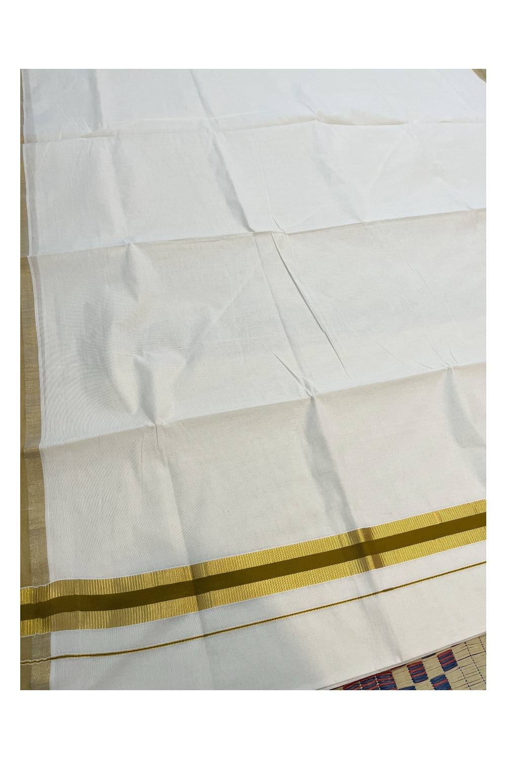 Pure Cotton Kerala Saree with Kasavu and Olive Green Border