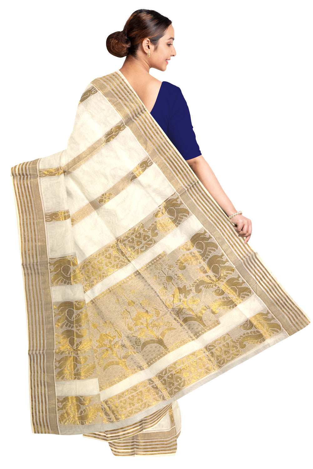 Kerala Pure Cotton Floral Heavy Woven Work Kasavu Saree (Onam Saree 2023)