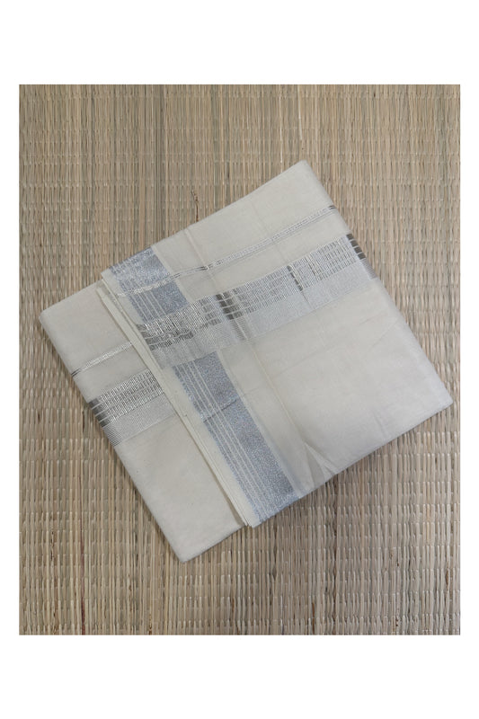 Off White Kerala Double Mundu with Silver Kasavu Kara (South Indian Kerala Dhoti)