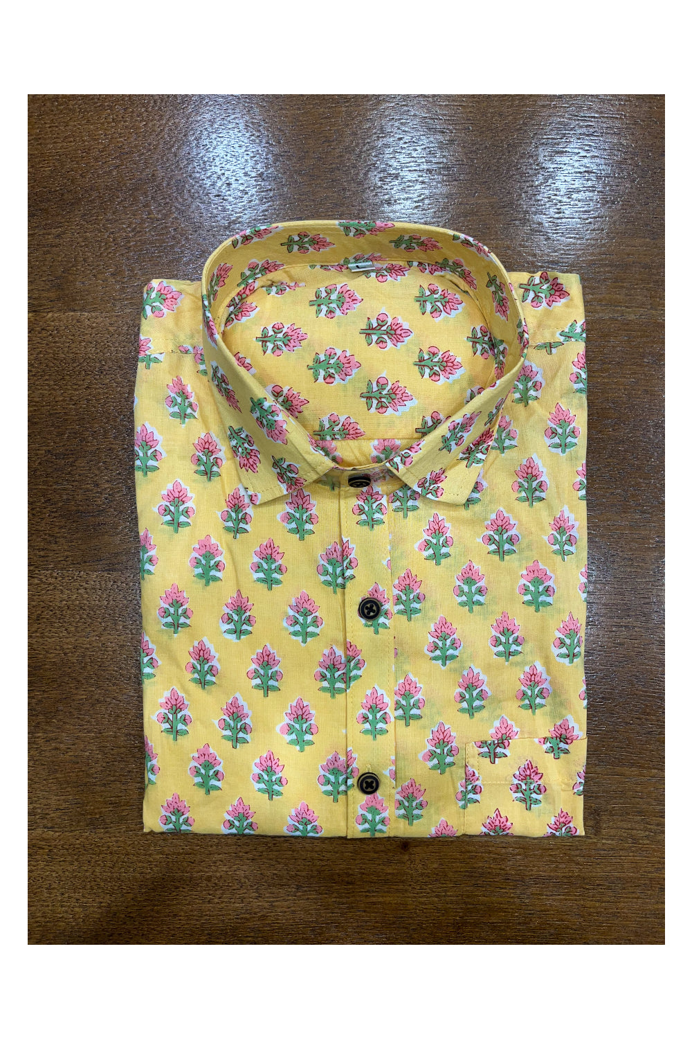 Southloom Jaipur Cotton Yellow Hand Block Printed Shirt (Full Sleeves)