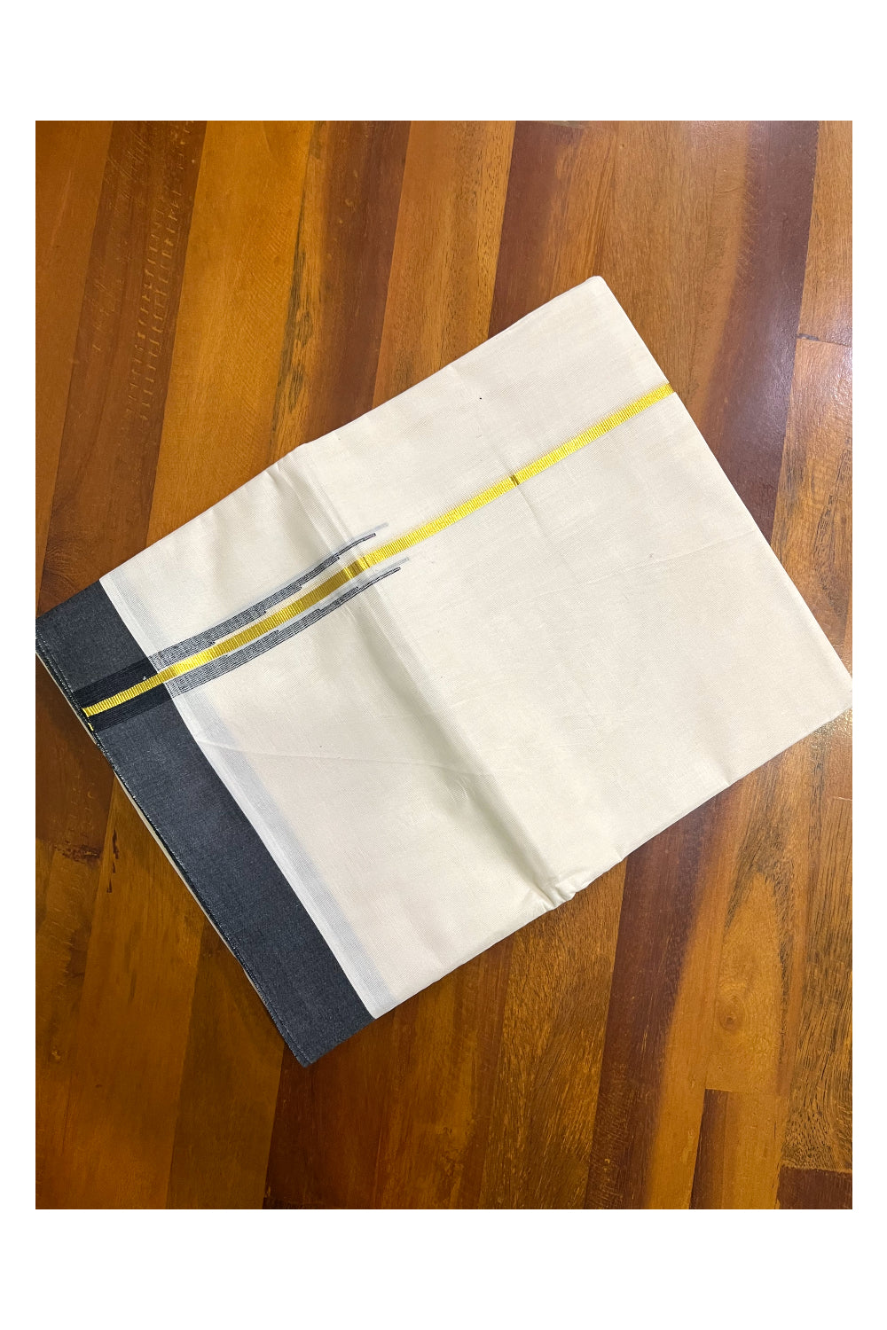 Kerala Pure Cotton Double Mundu with Kasavu Black Chutti Kara (South Indian Kerala Dhoti)