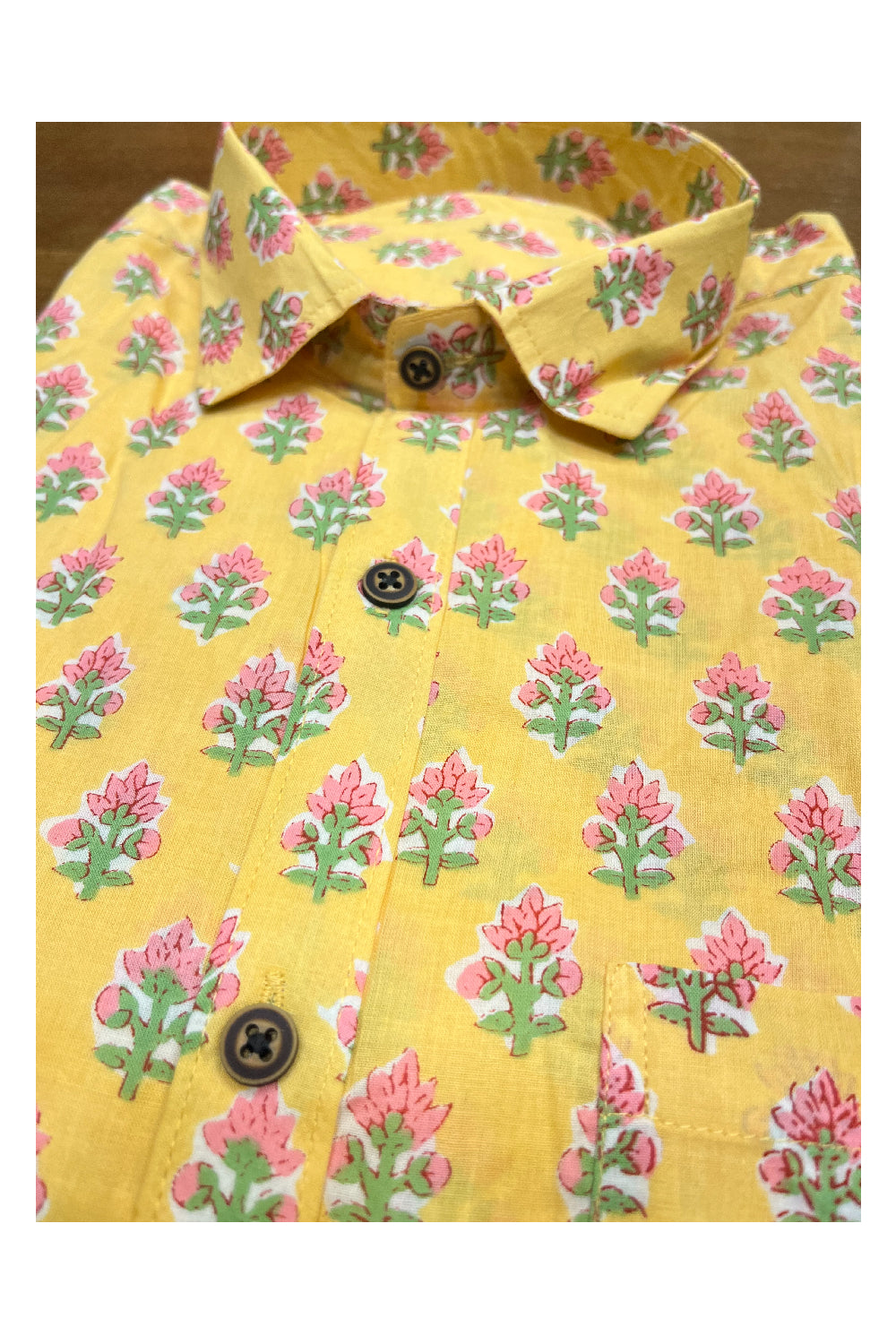 Southloom Jaipur Cotton Yellow Hand Block Printed Shirt (Full Sleeves)