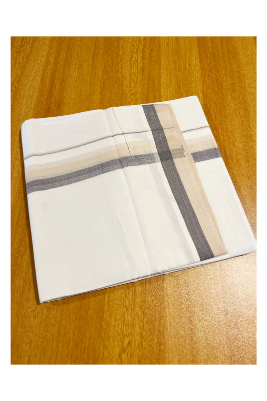 Pure White Cotton Double Mundu with Cream And Black Border (South Indian Dhoti)