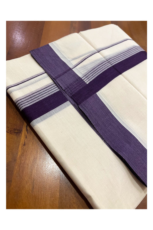 Pure Cotton 100x100 Double Mundu with Purple Border (Onam Mundu 2023)