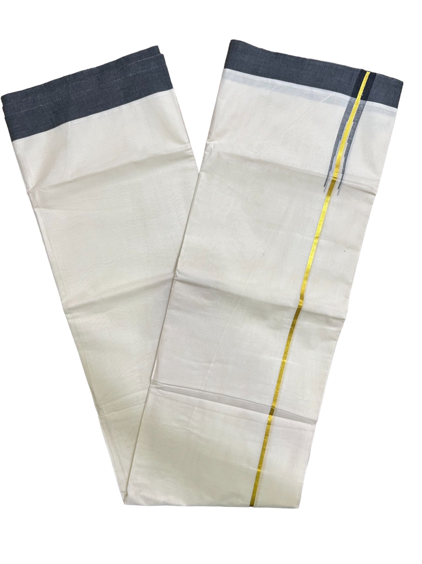 Kerala Pure Cotton Double Mundu with Kasavu Black Chutti Kara (South Indian Kerala Dhoti)