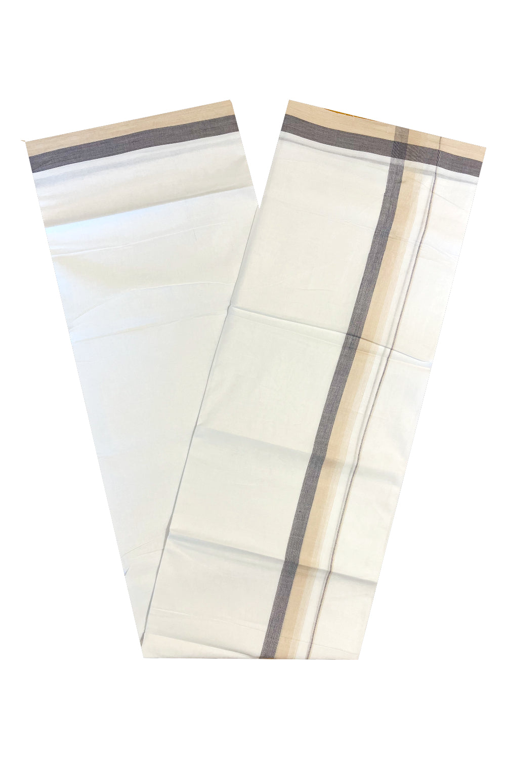 Pure White Cotton Double Mundu with Cream And Black Border (South Indian Dhoti)