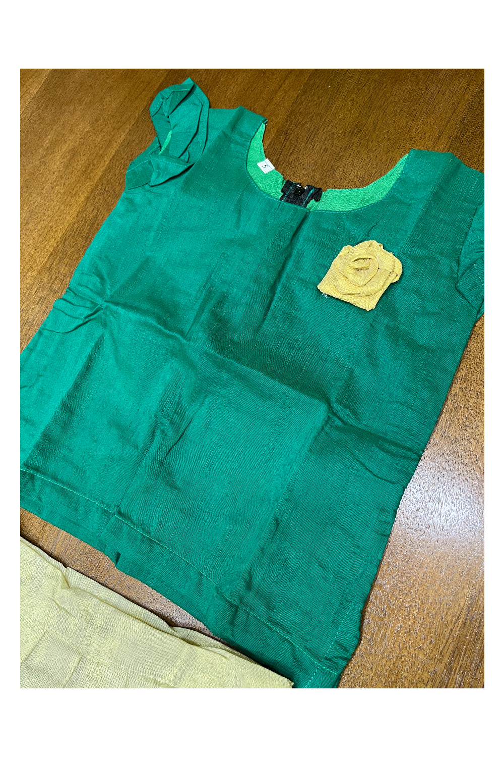 Southloom Kerala Green Pattupavada and Blouse with Flower Design (Age 2- 5)