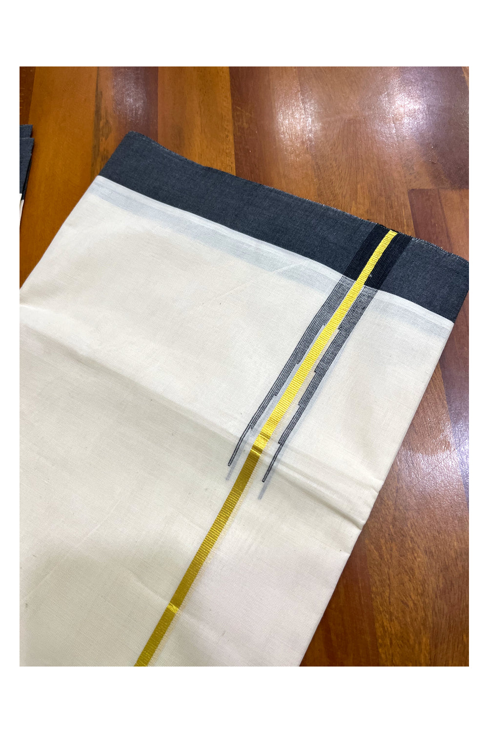 Kerala Pure Cotton Double Mundu with Kasavu Black Chutti Kara (South Indian Kerala Dhoti)