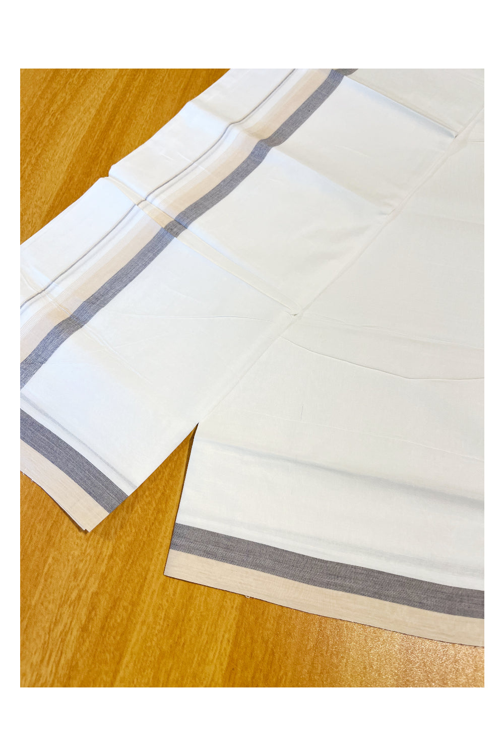 Pure White Cotton Double Mundu with Cream And Black Border (South Indian Dhoti)