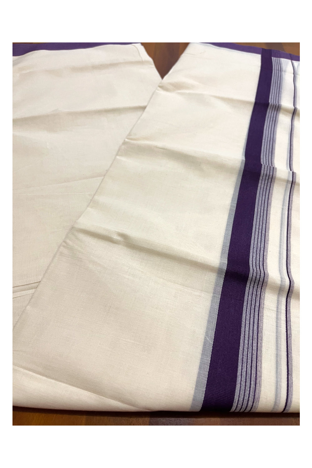 Pure Cotton 100x100 Double Mundu with Purple Border (Onam Mundu 2023)