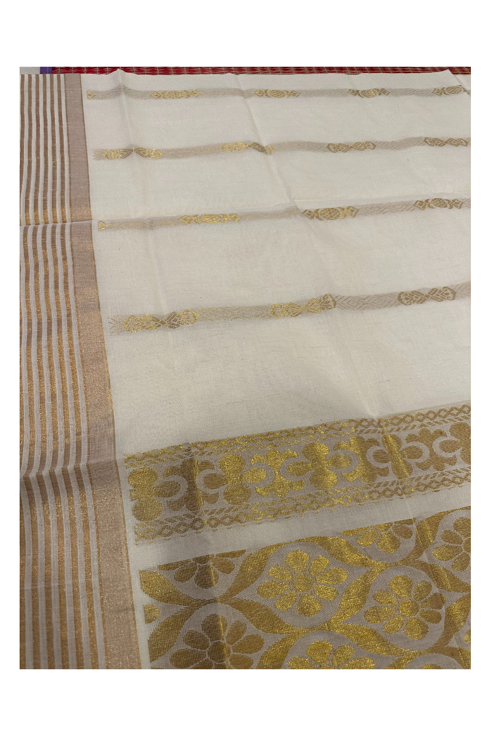 Kerala Pure Cotton Floral Heavy Woven Work Kasavu Saree (Onam Saree 2023)