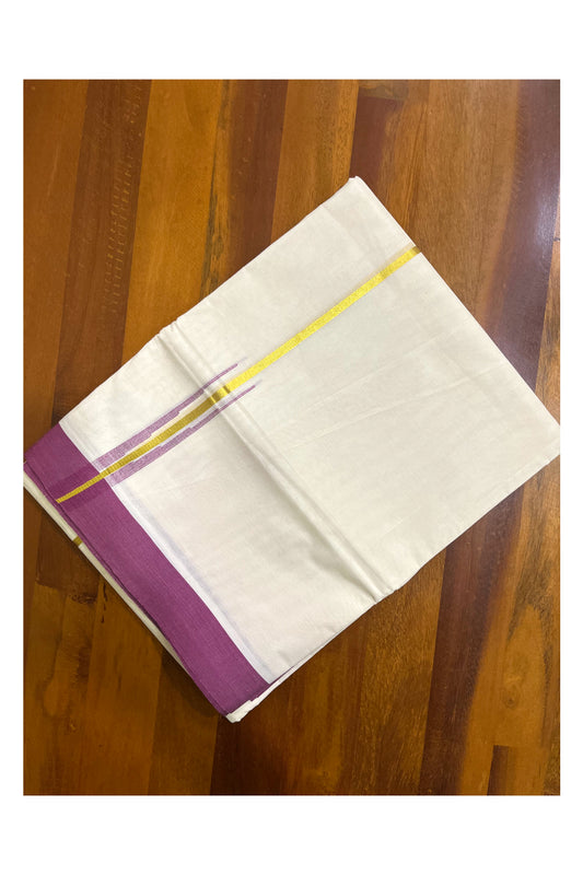 Kerala Pure Cotton Double Mundu with Kasavu Magenta Chutti Kara (South Indian Kerala Dhoti)