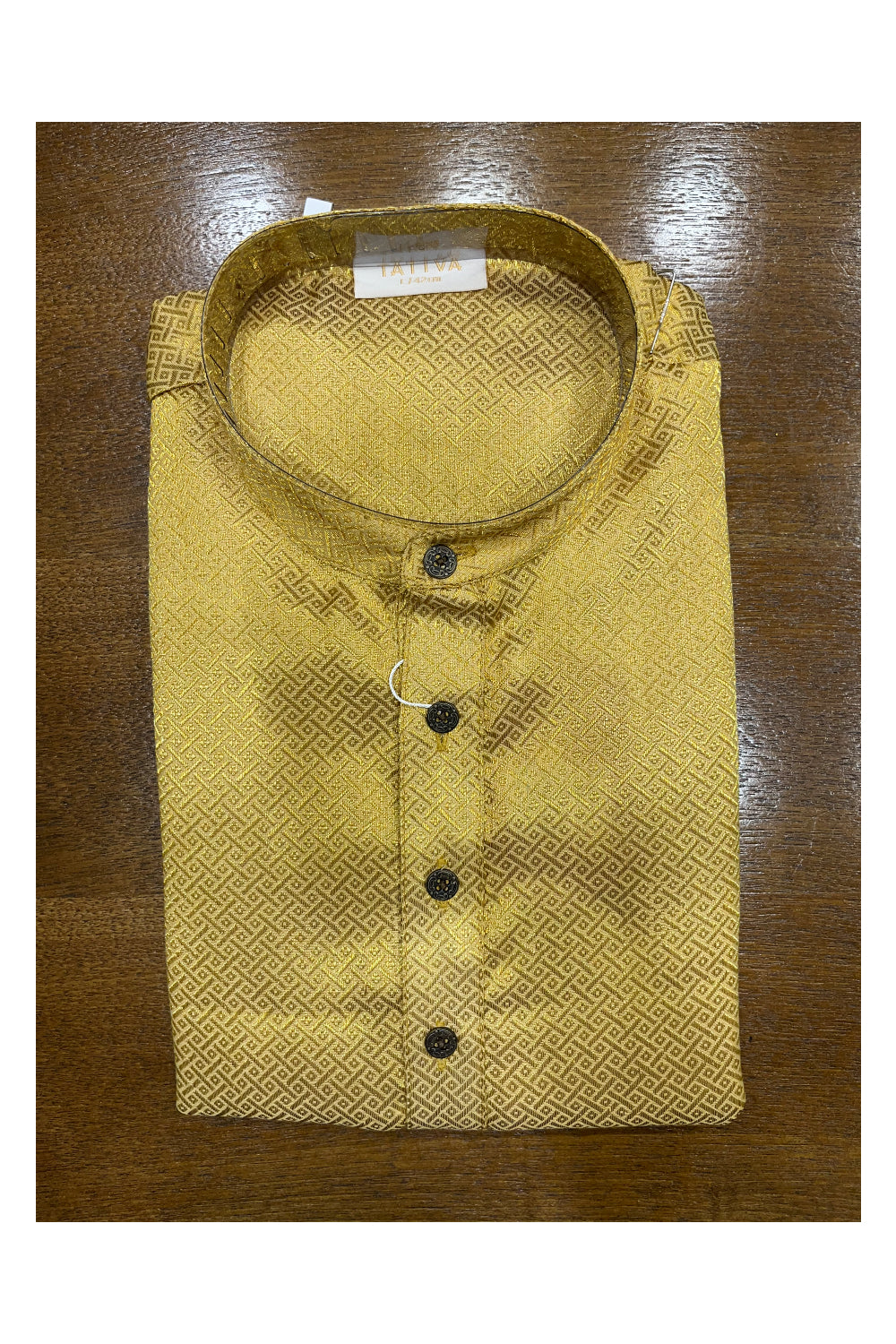 Southloom Golden Colour Woven Patterns Semi Silk Short Kurta for Men