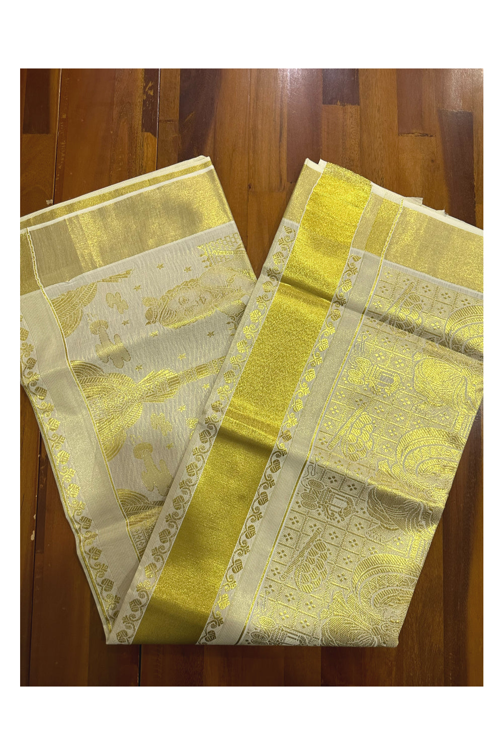 Kerala Pure Cotton Krishna Heavy Woven Work Kasavu Saree (Onam Saree 2023)